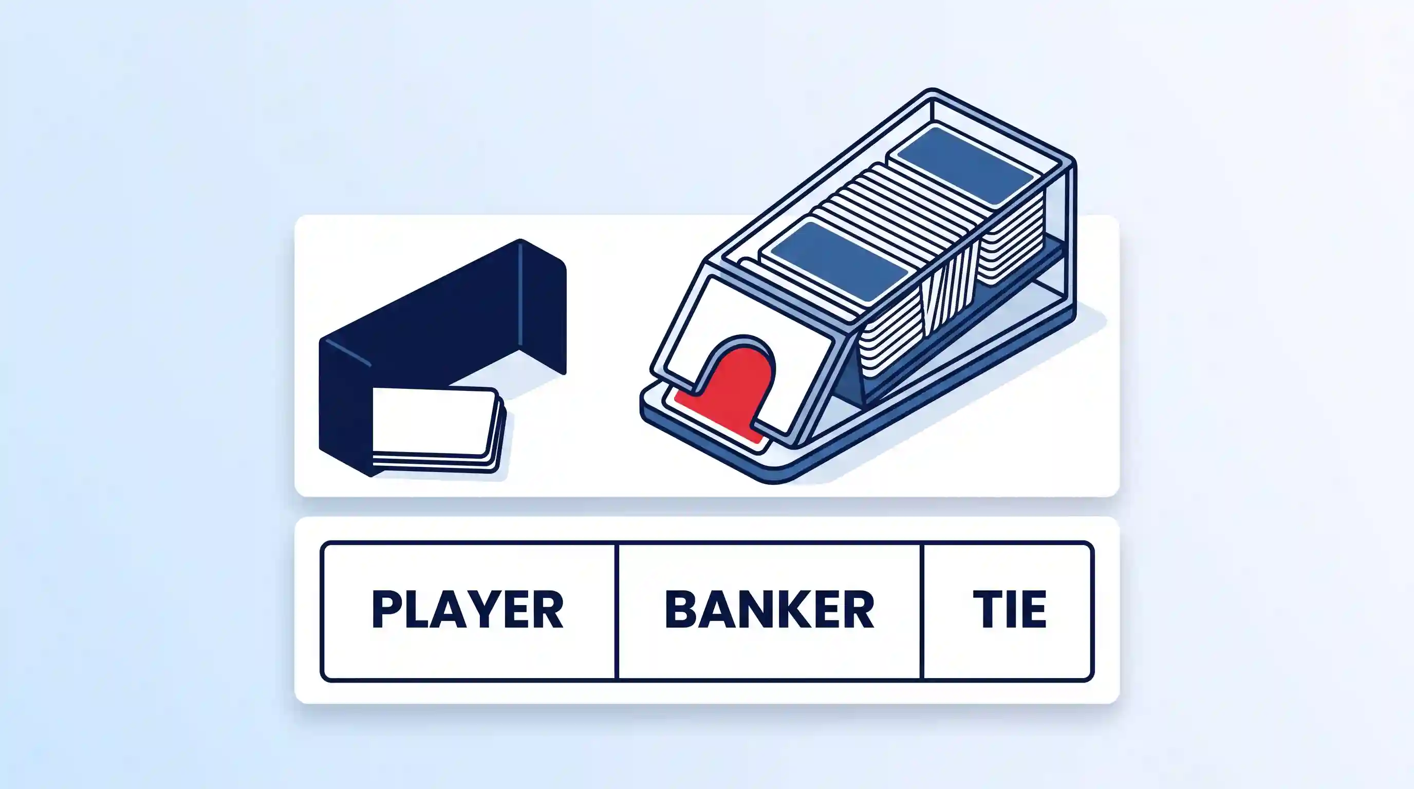 Vector illustration of an 8-deck shoe, discard rack, and betting layout.
