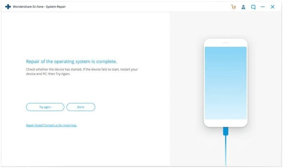 Dr. Fone System Repair iOS repair complete