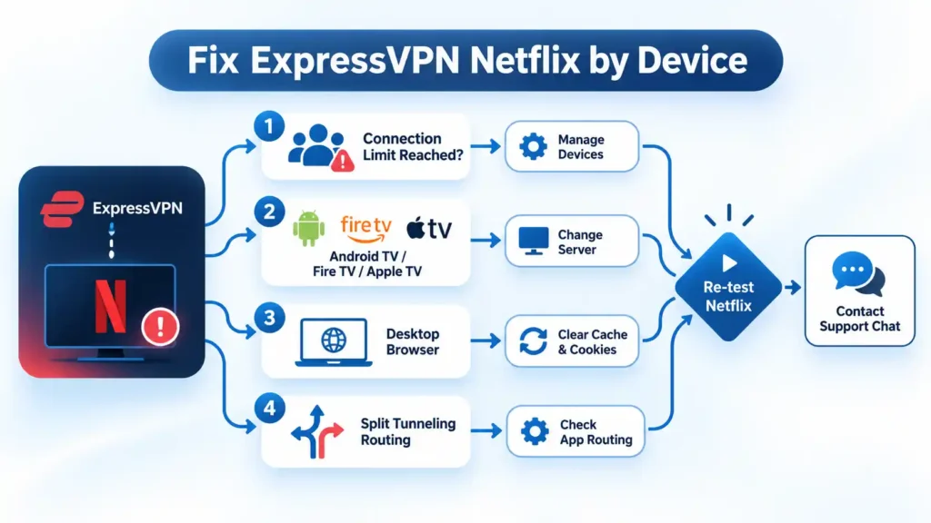 ExpressVPN Not Working for Netflix? Troubleshoot Android TV, Fire TV, Apple TV, and Desktop Browsers