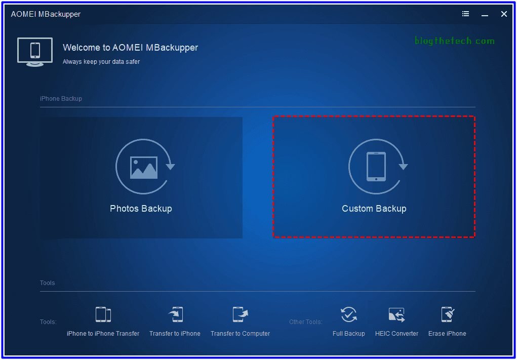 AOMEI MBackupper Custom Backup
