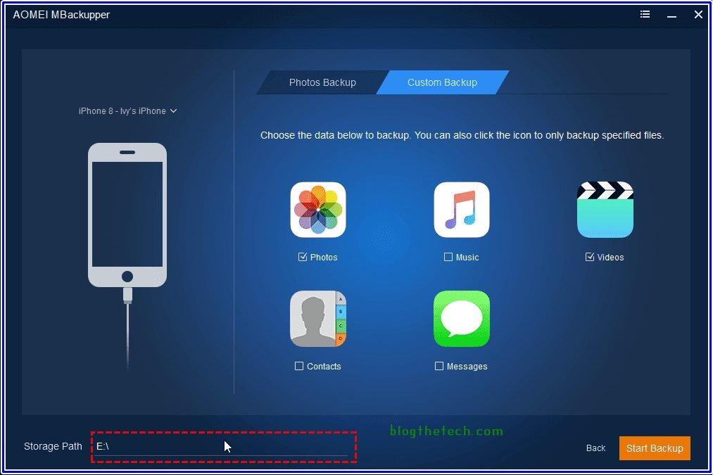 Choose a location to save the backup on AOMEI MBackupper