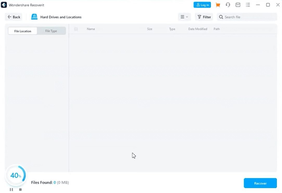 Recoverit searching for files
