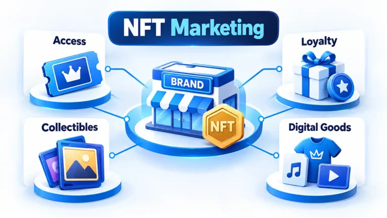 NFT Marketing hub linking a brand to Access, Loyalty, Collectibles, and Digital Goods