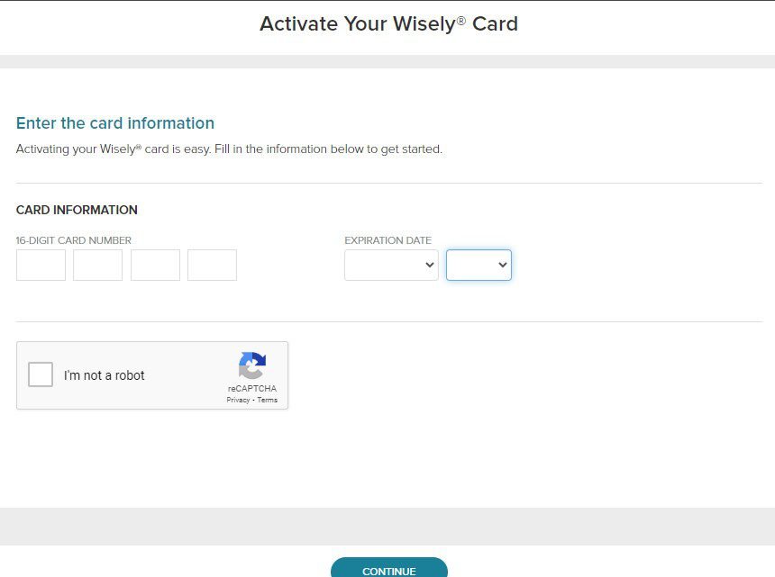 Activate your wisely card page