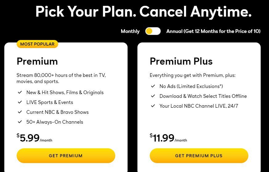 Peacock TV Subscription Plans