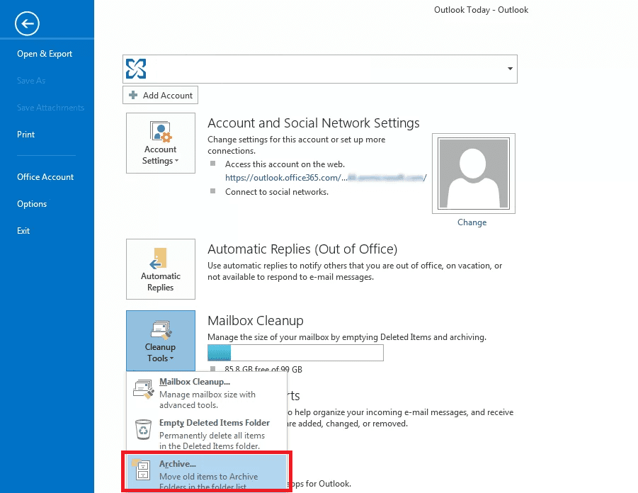 Archive this folder and all subfolders in Microsoft Outlook
