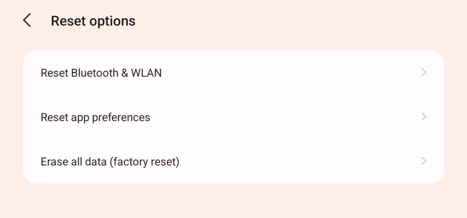 A mobile device settings menu displaying the header 