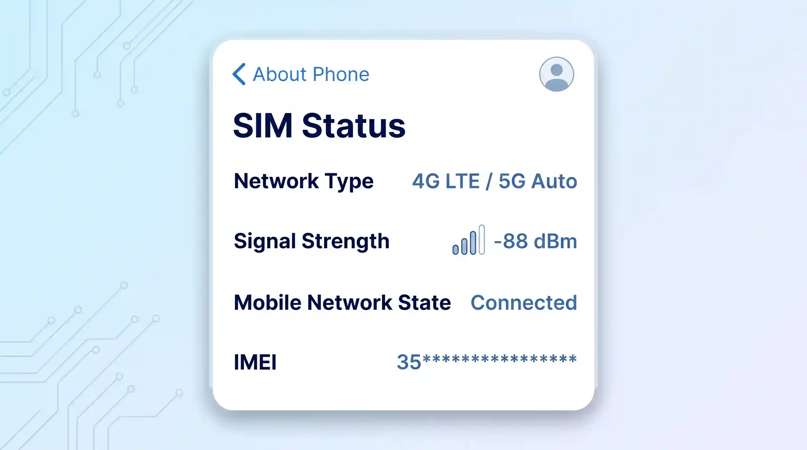 An Android Settings screen illustration. A card labeled 